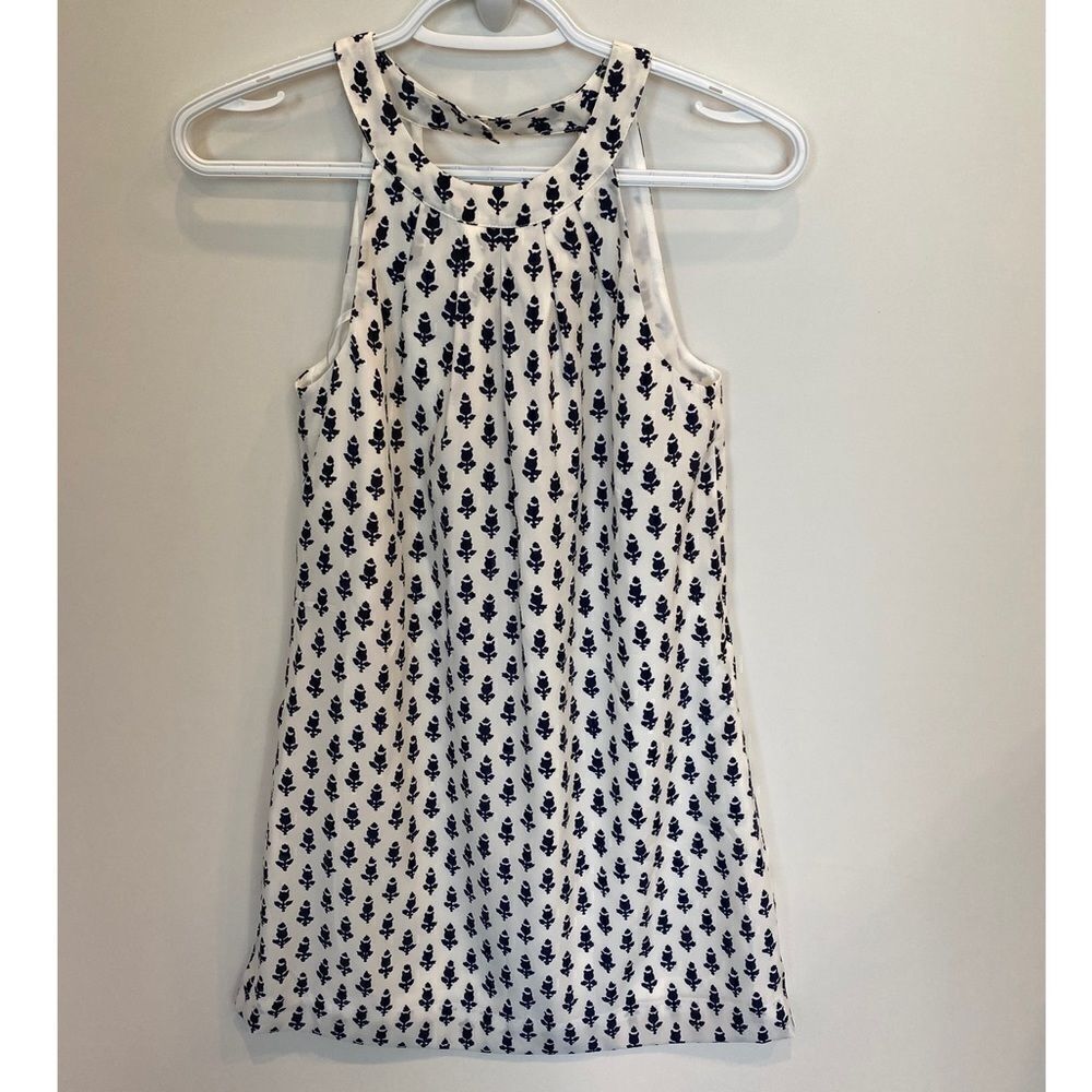 J. Crew Circle Neck Printed White and Navy Dress - Picture 4 of 11